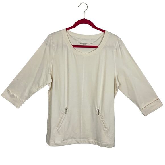 Karen Scott Ivory Pullover Jersey Knit Sweatshirt  Zip Pockets Size L NWT - Picture 1 of 7